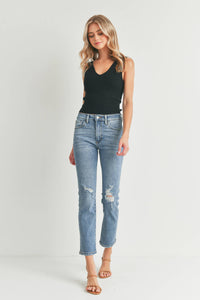 Morgan Distressed High Rise Straight Jeans