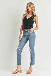 Morgan Distressed High Rise Straight Jeans