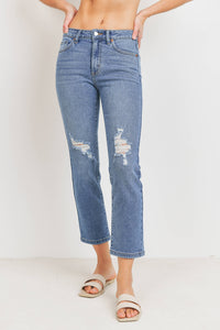 Morgan Distressed High Rise Straight Jeans