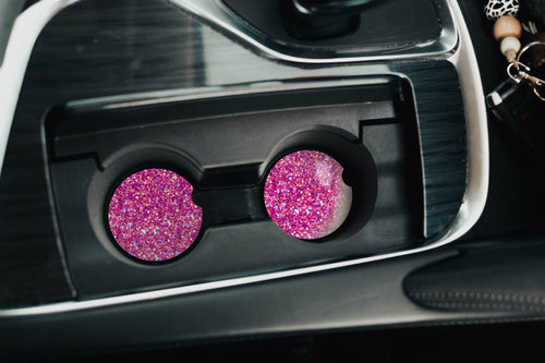 Hot Pink Glitter Car Coasters