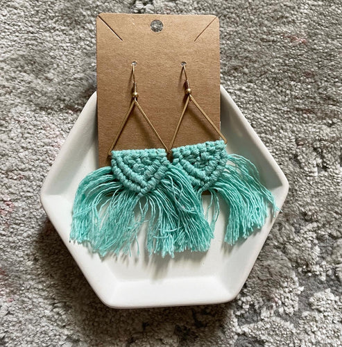 Triangle Tassel Earrings - Mint